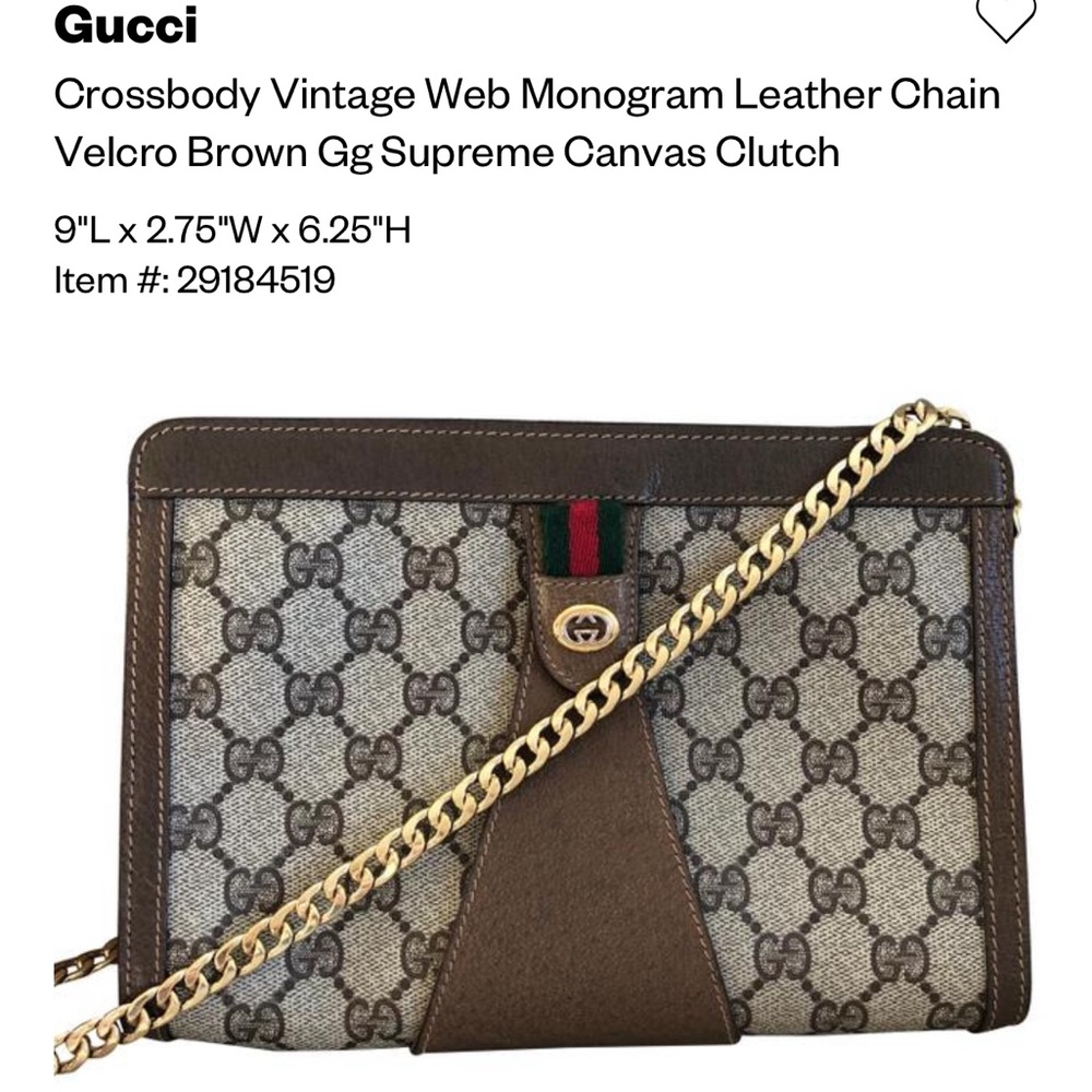 Gucci Web Monogram Canvas Brown Leather Clutch